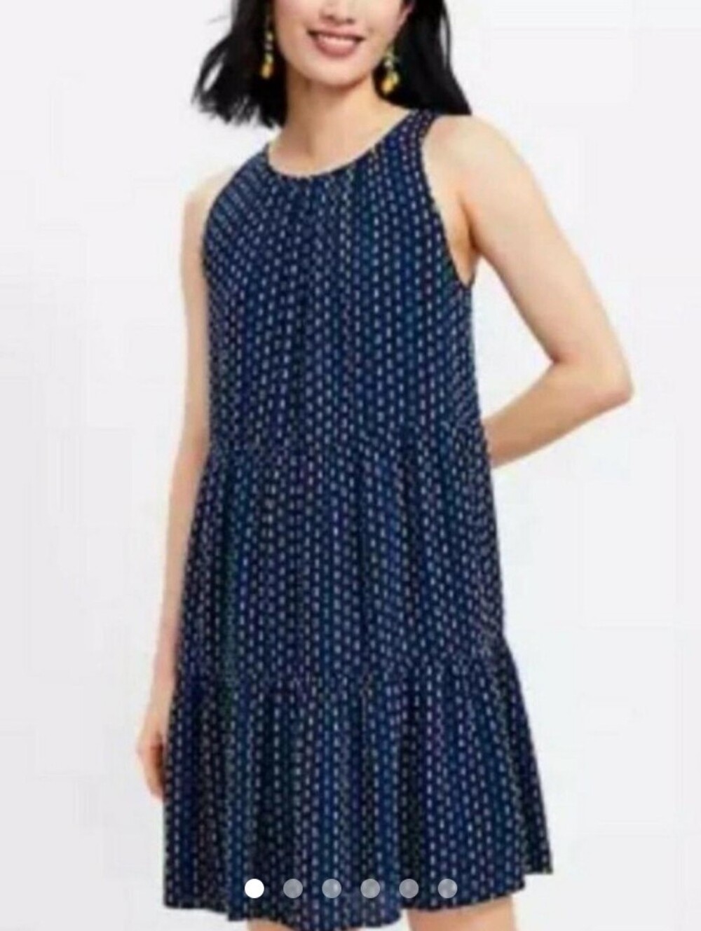 Loft Tiered Navy Textured Trapeeze Dress
